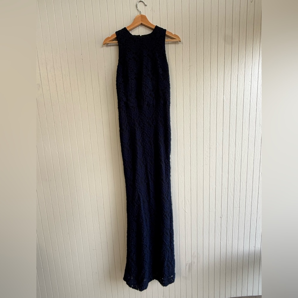 Alice + Olivia Roxie Blue Black Floral Lace Gown